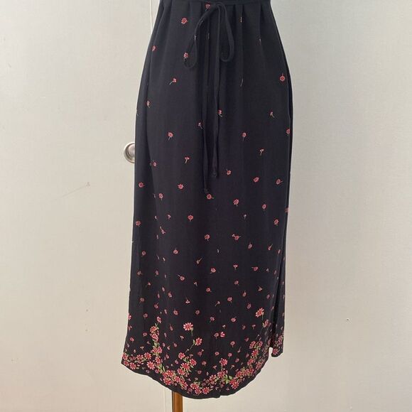 Vintage Navy Blue Floral 90's Tie Back Midi Dress Size Small/ Medium - Picture 10 of 14